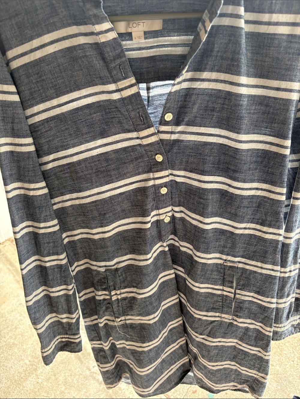 LOFT Blue and Cream Striped Button Front Tunic Jacket